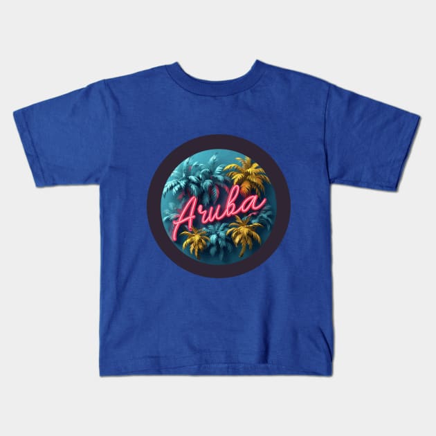 Aruba (with Black Border and Neon Lettering) Kids T-Shirt by VelvetRoom